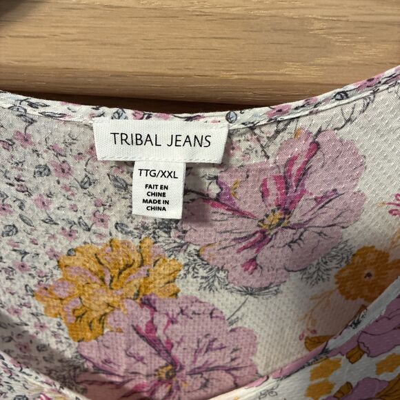 Tribal Jeans Ruffled Floral Boho Dress with 3/4 Sleeves Womens Sz XXL - Picture 2 of 8